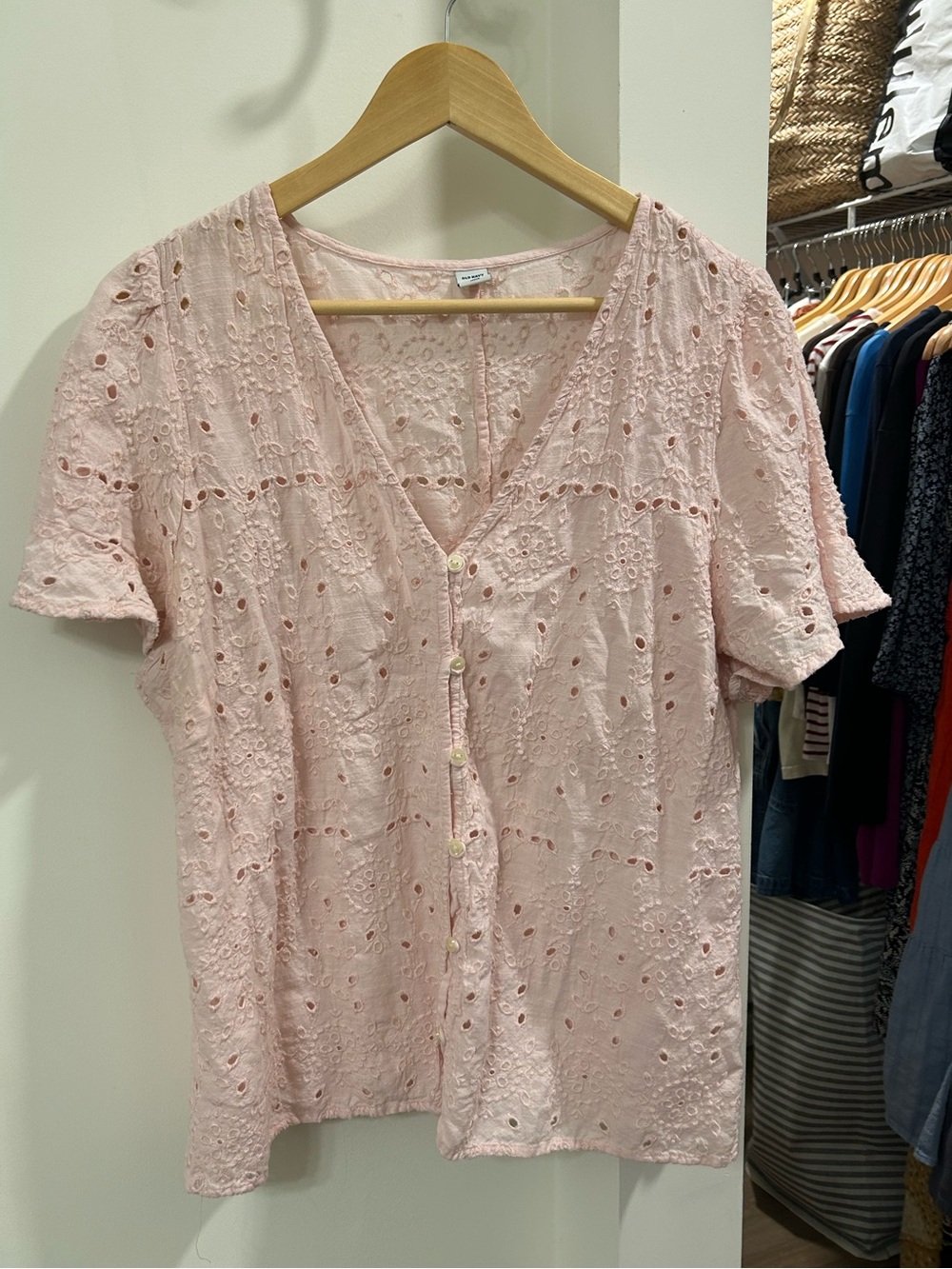 Light Pink Eyelet Button-Front Women's Top